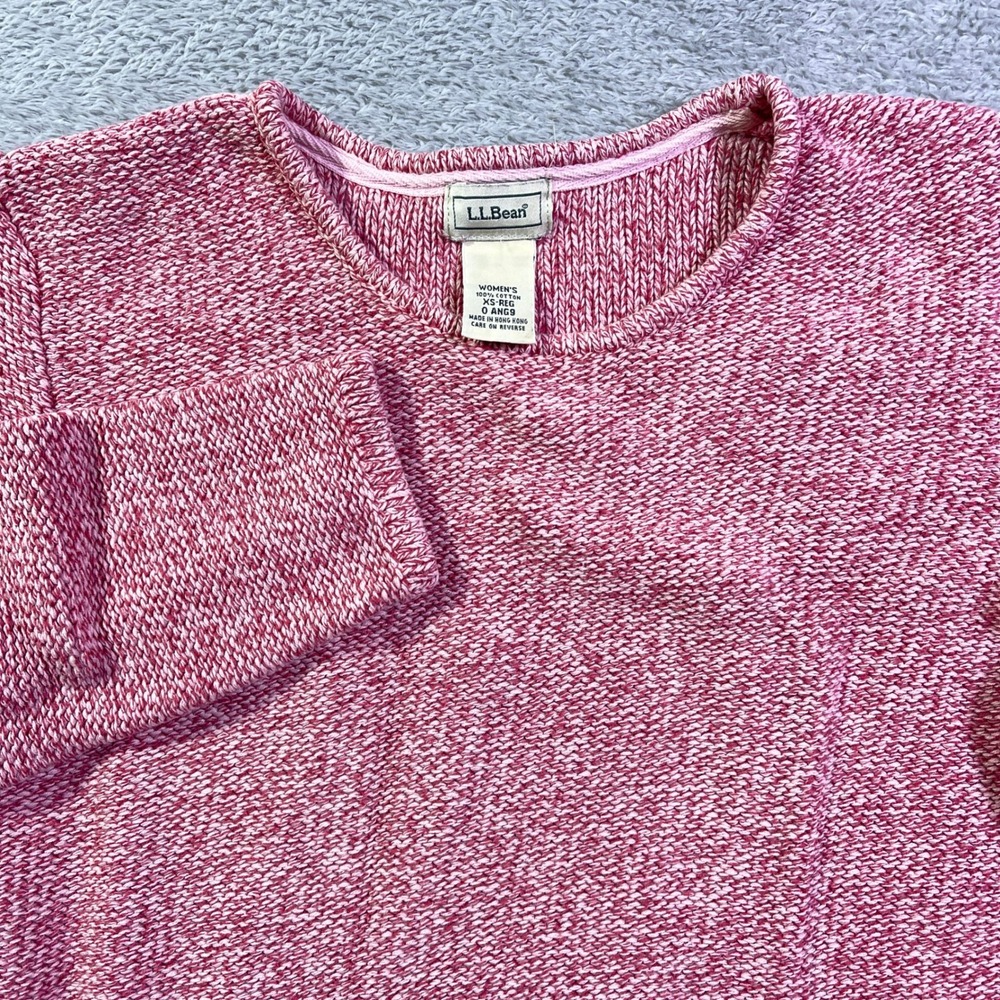 LL Bean Women's Pink Textured Knit Crewneck‎ Sweater XS Reg 100% Cotton